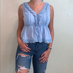 Blue Lacy Tank Top